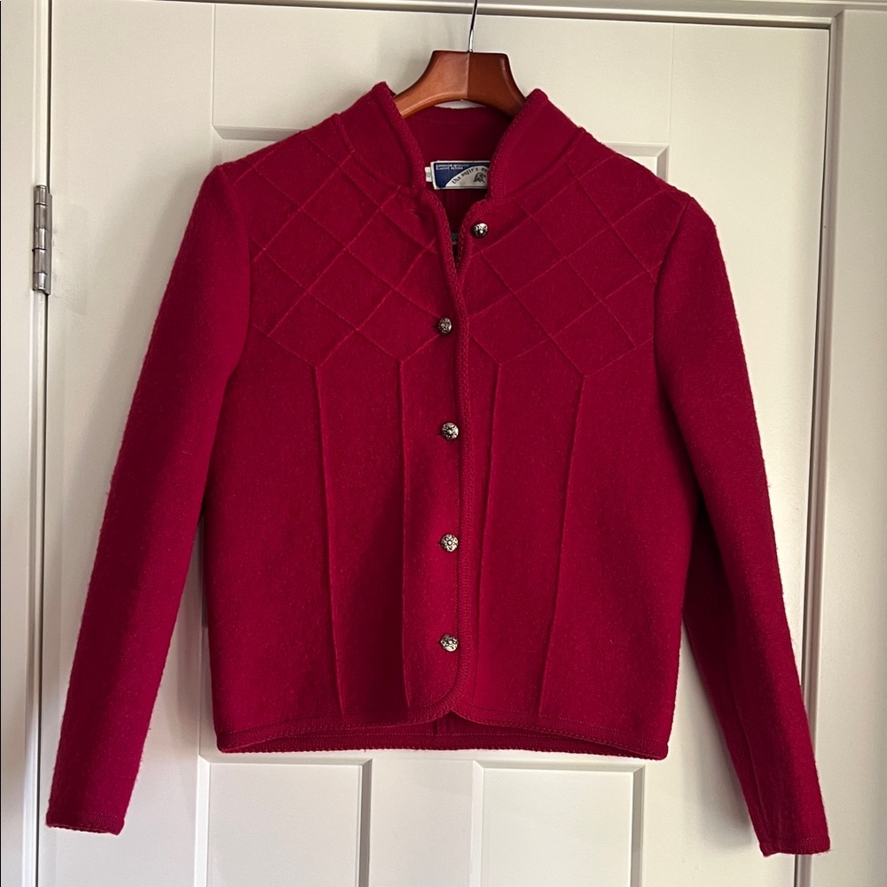 Vintage The Eagles Eye Boiled Wool    Fuchsia Cardigan Button-Up Jacket Sz 10